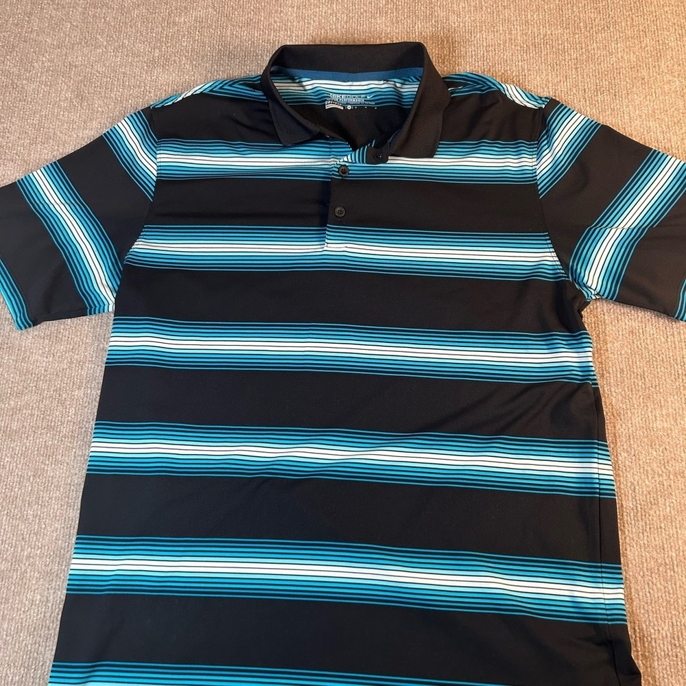 Nike Men's Polo Shirt - Black and Blue Stripes